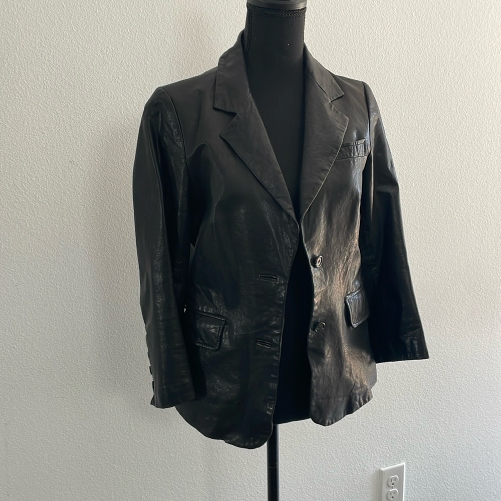 EUC Black leather blazer with cropped sleeves